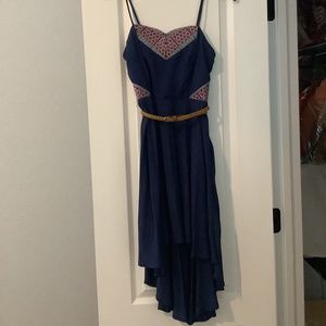 Navy high low dress with belt